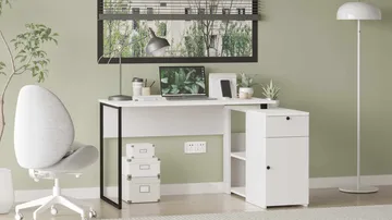 Skrivebord Skye Decor Cleo Shelf (129,8 x 70 x 90 cm) Hvid - Hvid - Møbler - Borde - Kontorbord - Skrivebord