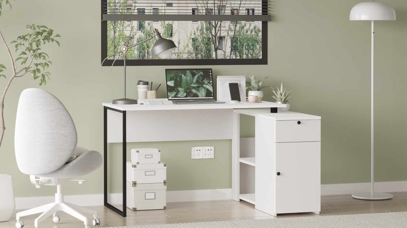 Skrivebord Skye Decor Cleo Shelf (129,8 x 70 x 90 cm) Hvid - Hvid - Møbler - Borde - Kontorbord - Skrivebord