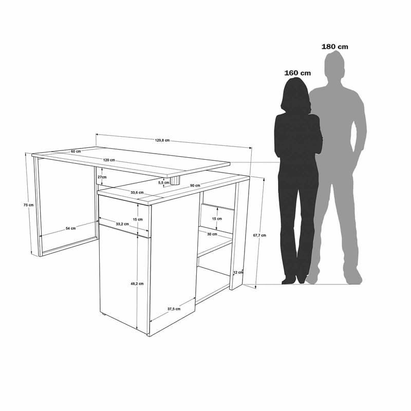 Skrivebord Skye Decor Cleo Shelf (129,8 x 70 x 90 cm) Hvid - Hvid - Møbler - Borde - Kontorbord - Skrivebord