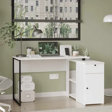 Skrivebord Skye Decor Cleo Shelf (129,8 x 70 x 90 cm) Hvid - Hvid - Møbler - Borde - Kontorbord - Skrivebord