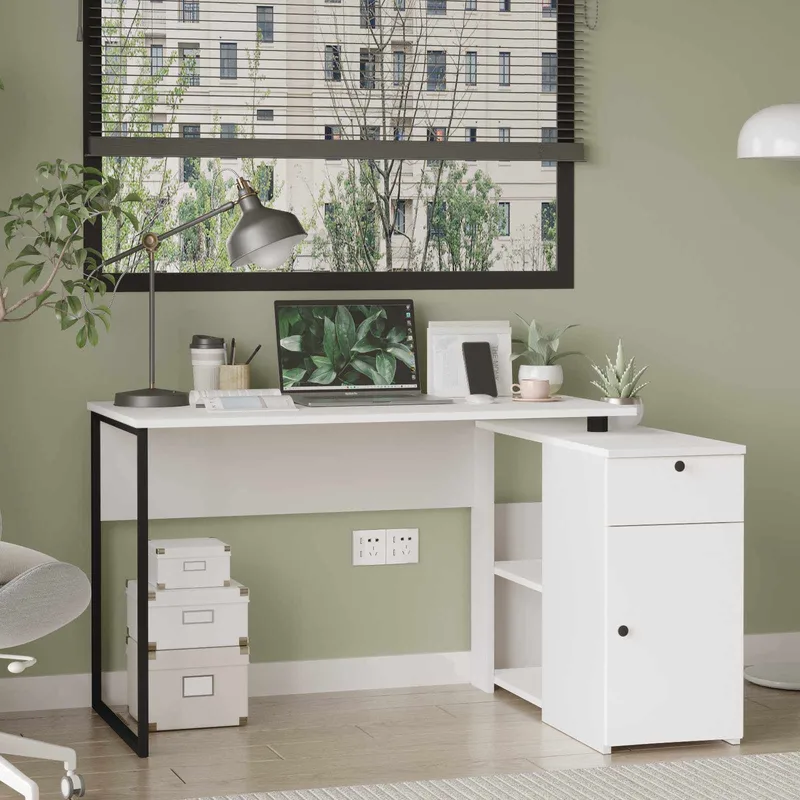 Skrivebord Skye Decor Cleo Shelf (129,8 x 70 x 90 cm) Hvid - Hvid - Møbler - Borde - Kontorbord - Skrivebord