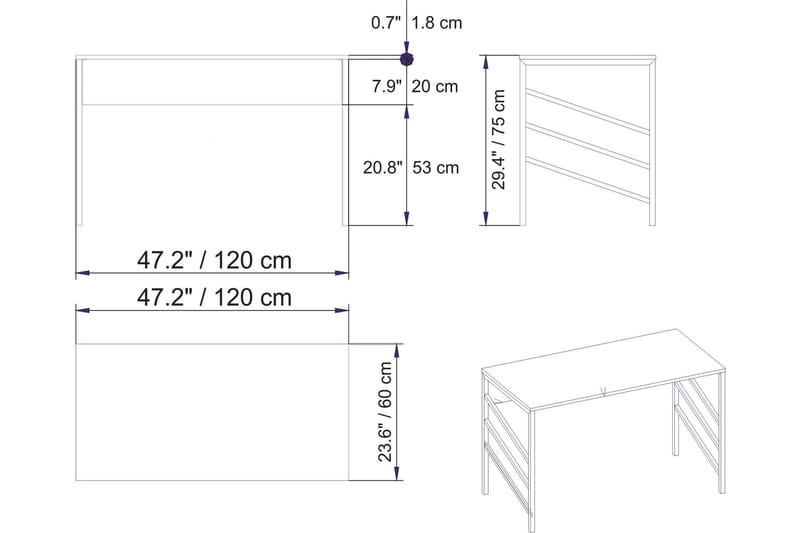 Sotinge Skrivebord 120 cm - Hvid - Møbler - Borde - Kontorbord - Skrivebord