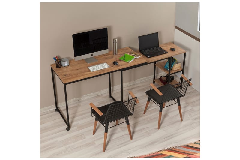 Soubiran Skrivebord 127 cm med Opbevaring Hylder - Natur/Sort - Møbler - Borde - Kontorbord - Skrivebord