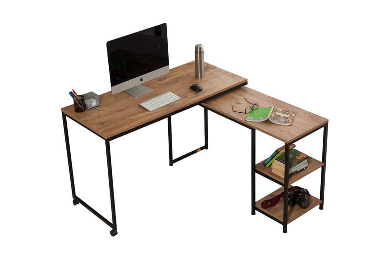 Soubiran Skrivebord 127 cm med Opbevaring Hylder - Natur/Sort - Møbler - Borde - Kontorbord - Skrivebord