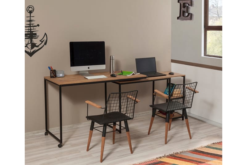 Soubiran Skrivebord 127 cm med Opbevaring Hylder - Natur/Sort - Møbler - Borde - Kontorbord - Skrivebord