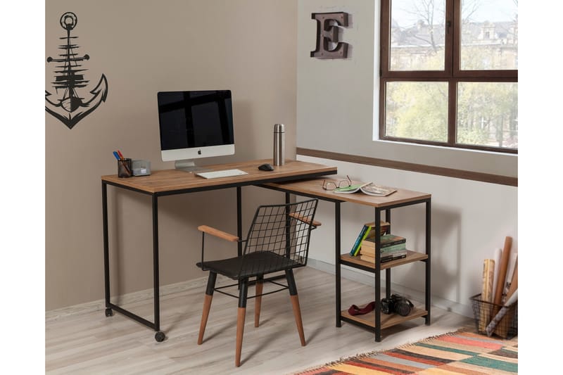 Soubiran Skrivebord 127 cm med Opbevaring Hylder - Natur/Sort - Møbler - Borde - Kontorbord - Skrivebord