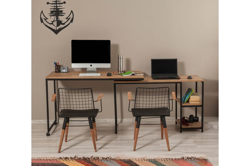 Soubiran Skrivebord 127 cm med Opbevaring Hylder - Natur/Sort - Møbler - Borde - Kontorbord - Skrivebord
