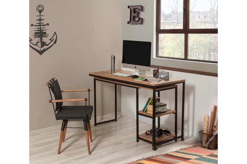Soubiran Skrivebord 127 cm med Opbevaring Hylder - Natur/Sort - Møbler - Borde - Kontorbord - Skrivebord