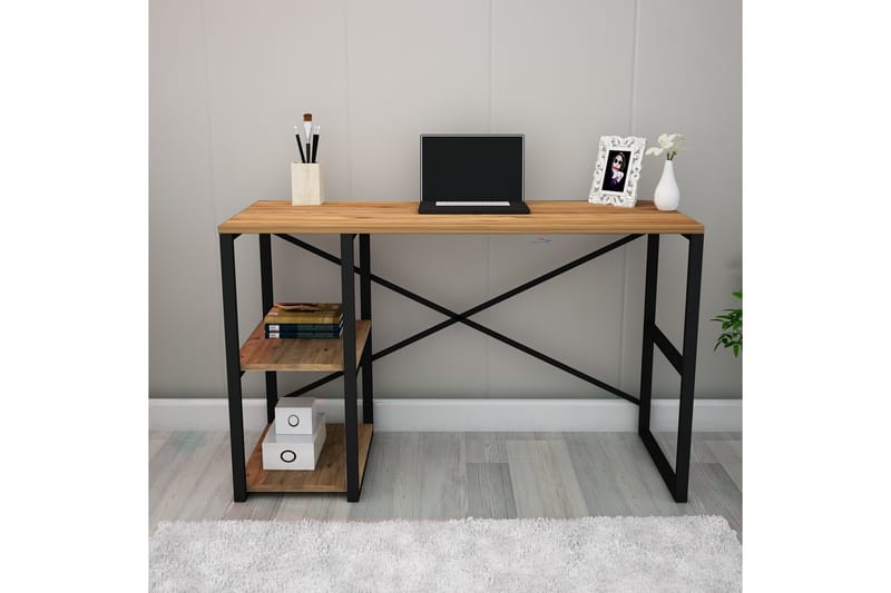 Stalmani Skrivebord 120 cm med Opbevaringshylde - Natur/Sort - Skrivebord