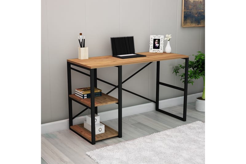 Stalmani Skrivebord 120 cm med Opbevaringshylde - Natur/Sort - Skrivebord