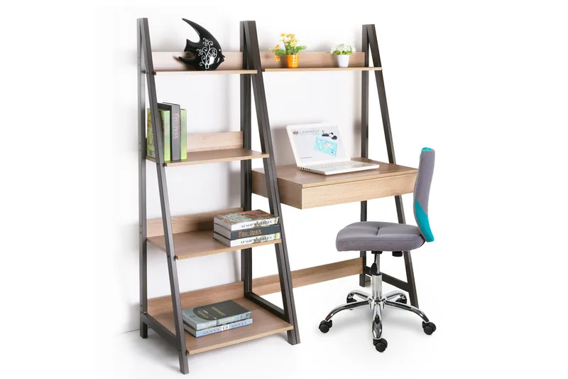 Stepan Skrivebord 74 cm med Opbevaring Hylde - Brun/Træ/Natur - Møbler - Borde - Kontorbord - Skrivebord