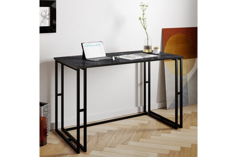 Stodene Skrivebord 120 cm Marmormønster - Sort - Møbler - Borde - Kontorbord - Skrivebord