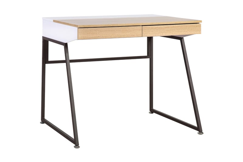 Studious Skrivebord 90 cm med Opbevaring 2 Skuffer - Grå/Træ/Natur/Hvid - Skrivebord