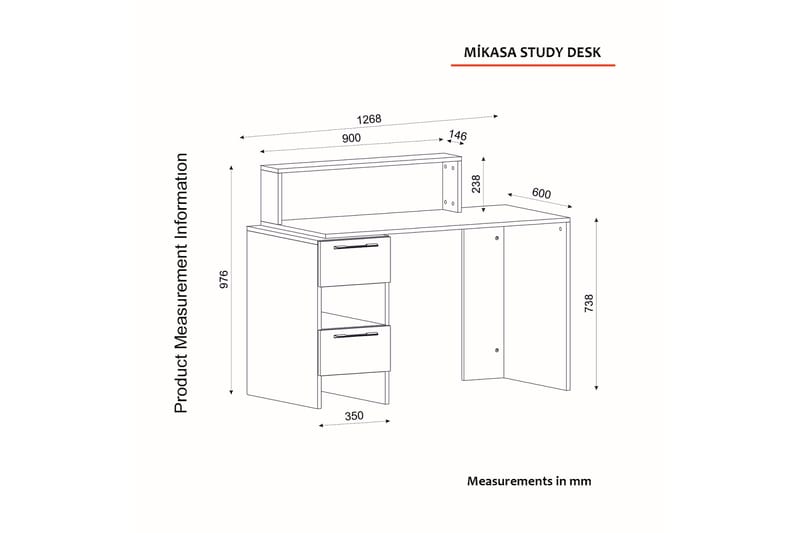 Sunagawa Skrivebord 127 cm med Opbevaring Hylder + Låger - Hvid - Skrivebord