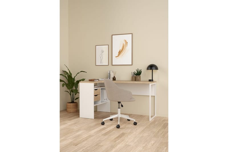 Taketo Hjørneskrivebord 145 cm - Hvid/Natur - Møbler - Borde - Kontorbord - Skrivebord - hjørneskrivebord