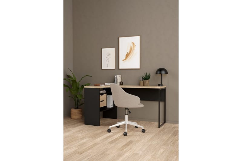 Taketo Hjørneskrivebord 145 cm - Mørkegrå/Natur - Møbler - Borde - Kontorbord - Skrivebord - hjørneskrivebord