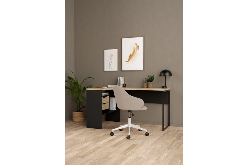 Taketo Hjørneskrivebord 145 cm - Mørkegrå/Natur - Møbler - Borde - Kontorbord - Skrivebord - hjørneskrivebord