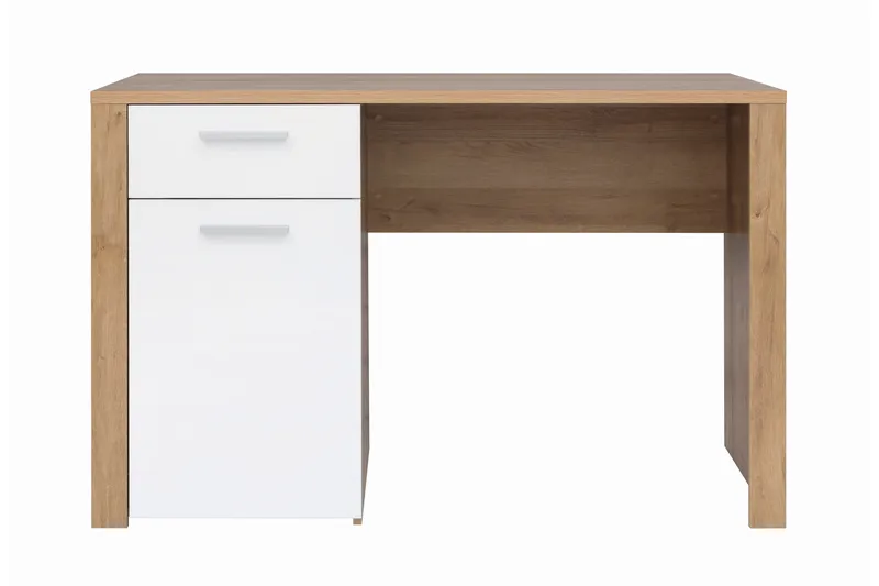 Tarka Computerbord 120 cm med Opbevaring Låsa + Skab, Eg/Hvid