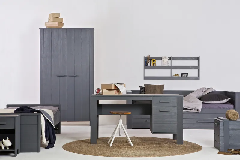 Tenney Computerbord 141 cm med Opbevaring Skuffe + Skab - Stålgrå - Møbler - Borde - Kontorbord - Skrivebord