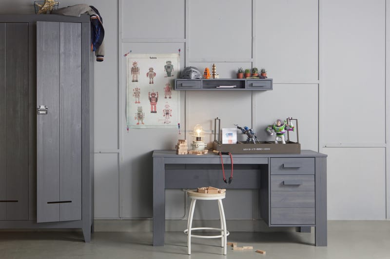 Tenney Computerbord 141 cm med Opbevaring Skuffe + Skab - Stålgrå - Møbler - Borde - Kontorbord - Skrivebord