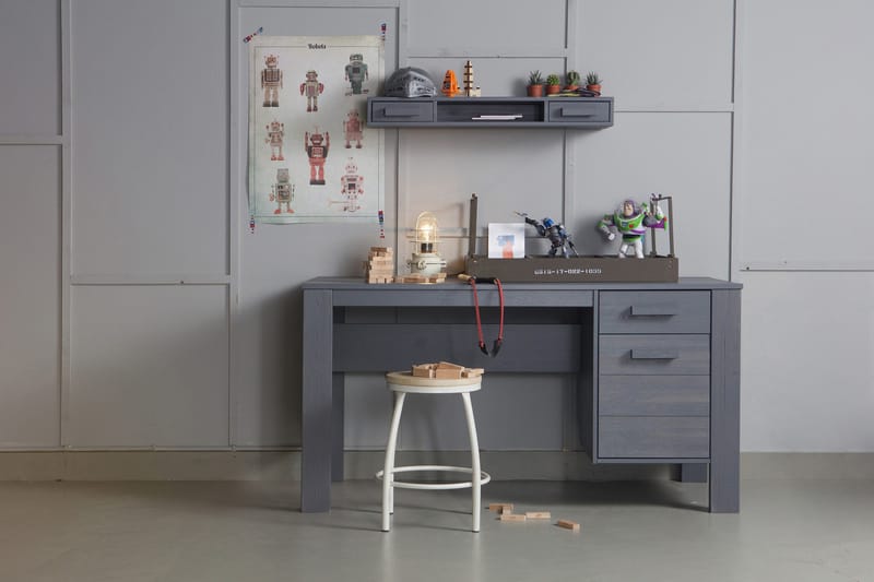 Tenney Computerbord 141 cm med Opbevaring Skuffe + Skab - Stålgrå - Møbler - Borde - Kontorbord - Skrivebord