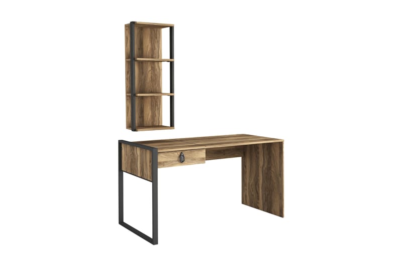 Tera Home Skrivebord 124 cm med Opbevaring skuffe+Væghylde - Valnøddebrun - Skrivebord