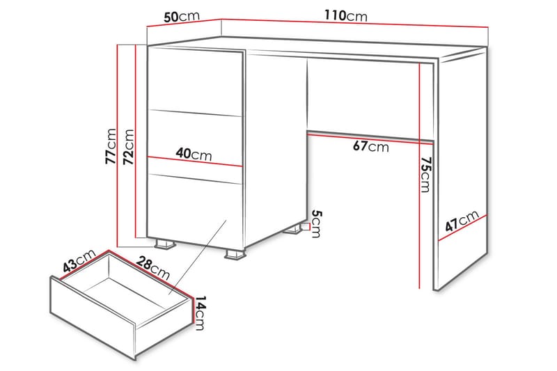 Tessan Skrivebord 110 cm med Opbevaring - Sort - Skrivebord