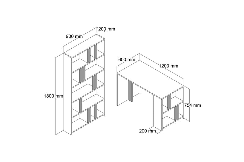 Timiza Skrivebord 120 cm m Opbevaring Hylde+Bogreol Marmormø - Hvid - Skrivebord