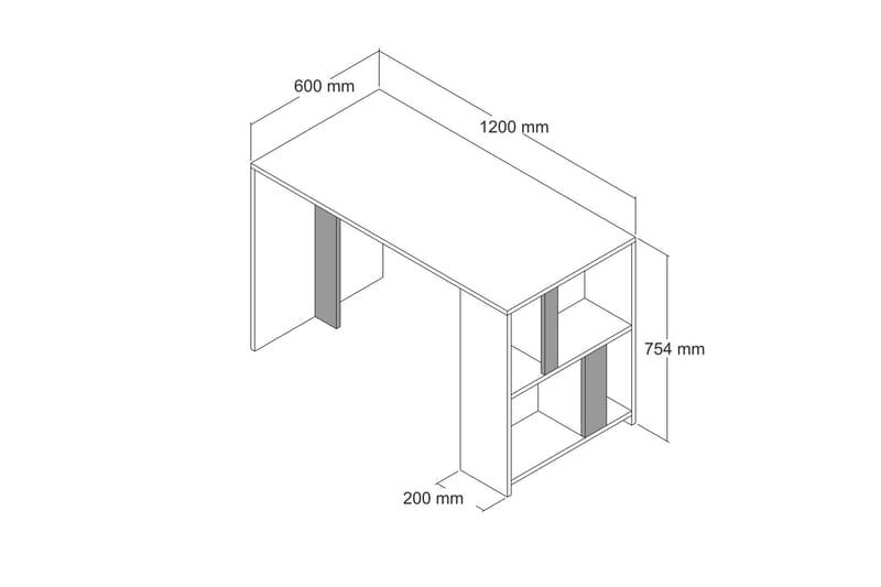 Timiza Skrivebord 120 cm m Opbevaring Hylde+Bogreol Marmormø - Hvid/Sort - Skrivebord