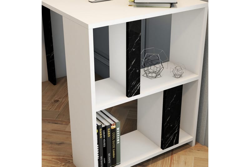 Timiza Skrivebord 120 cm m Opbevaring Hylde+Bogreol Marmormø - Hvid/Sort - Møbler - Borde - Kontorbord - Skrivebord