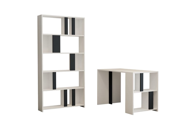 Timiza Skrivebord 120 cm med Opbevaring Hylde + Bogreol - Hvid/Antracit - Møbler - Borde - Kontorbord - Skrivebord