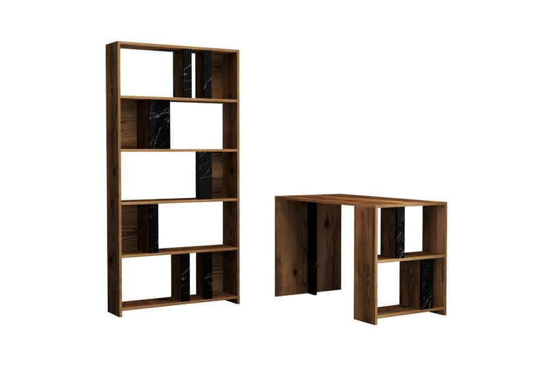 Timiza Skrivebord 120 cm med Opbevaring Hylde + Bogreol - Valnøddebrun/Sort - Møbler - Borde - Kontorbord - Skrivebord