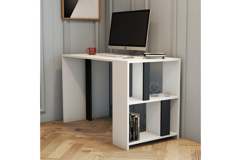 Timiza Skrivebord 120 cm med Opbevaring Hylde - Hvid/Antracit - Skrivebord