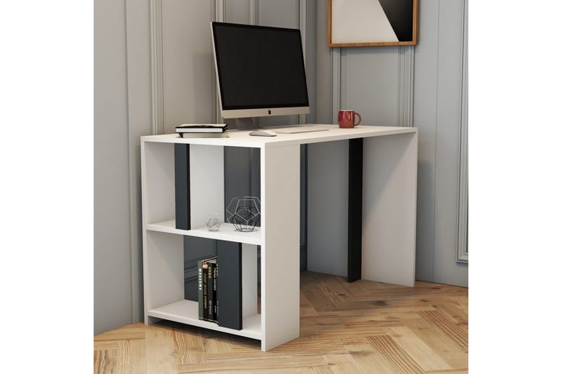 Timiza Skrivebord 120 cm med Opbevaring Hylde - Hvid/Antracit - Møbler - Borde - Kontorbord - Skrivebord