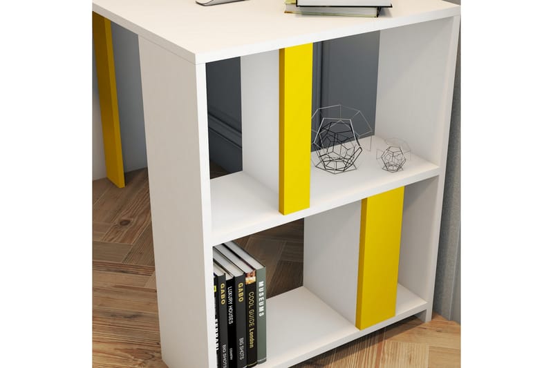 Timiza Skrivebord 120 cm med Opbevaring Hylde - Hvid/Gul - Møbler - Borde - Kontorbord - Skrivebord