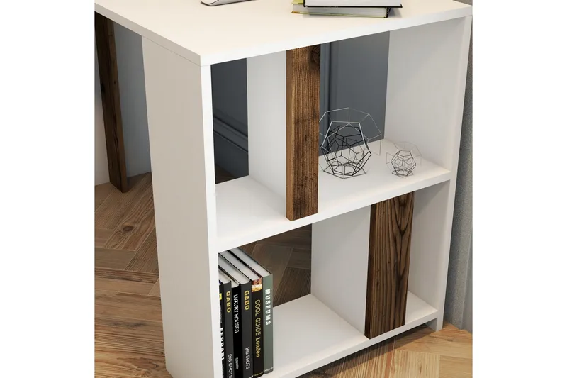 Timiza Skrivebord 120 cm med Opbevaring Hylde - Hvid/Valnøddebrun - Møbler - Borde - Kontorbord - Skrivebord