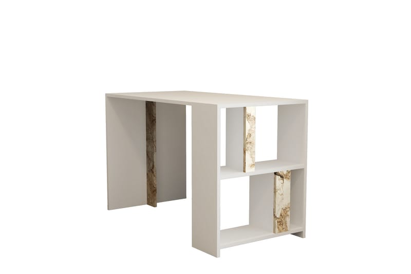 Timiza Skrivebord 120 cm med Opbevaring Hylde Marmormønster - Hvid - Skrivebord