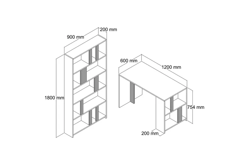 Timiza Skrivebord 120 cm med Opbevaring Hylde Marmormønster - Hvid/Sort - Møbler - Borde - Kontorbord - Skrivebord