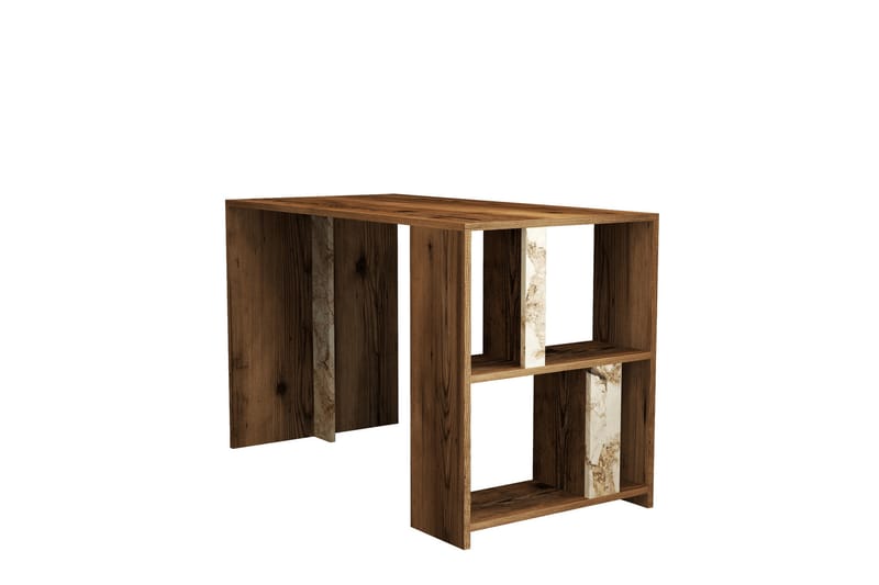Timiza Skrivebord 120 cm med Opbevaring Hylde Marmormønster - Valnøddebrun/Hvid - Møbler - Borde - Kontorbord - Skrivebord