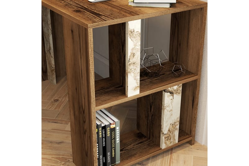 Timiza Skrivebord 120 cm med Opbevaring Hylde Marmormønster - Valnøddebrun/Hvid - Møbler - Borde - Kontorbord - Skrivebord