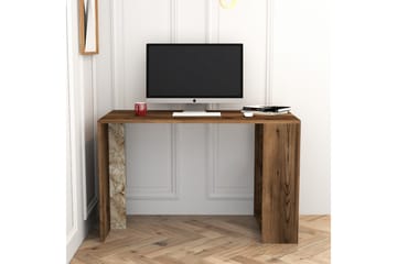 Timiza Skrivebord 120 cm med Opbevaring Hylde Marmormønster - Valnøddebrun/Hvid - Møbler - Borde - Kontorbord - Skrivebord