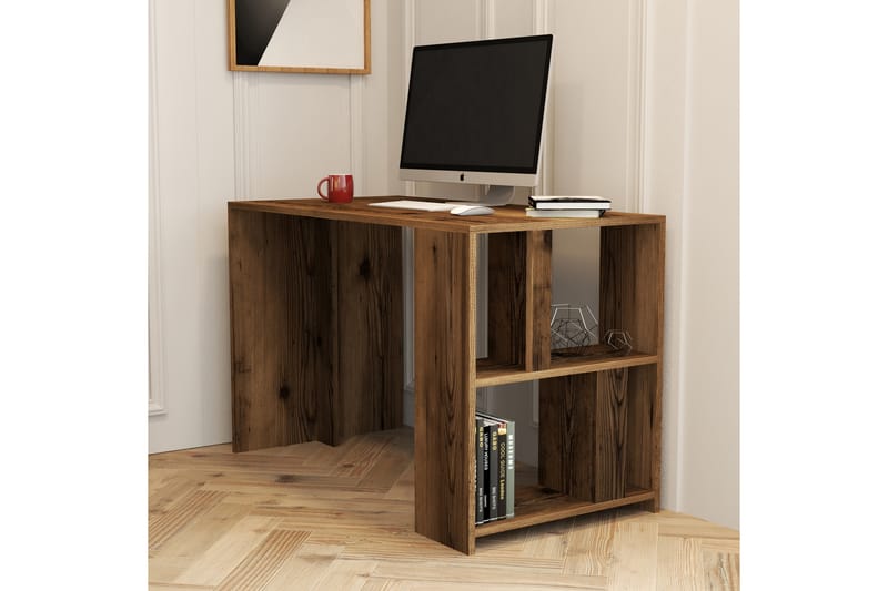 Timiza Skrivebord 120 cm med Opbevaring Hylde - Valnøddebrun - Møbler - Borde - Kontorbord - Skrivebord