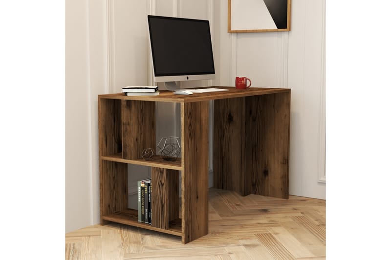 Timiza Skrivebord 120 cm med Opbevaring Hylde - Valnøddebrun - Møbler - Borde - Kontorbord - Skrivebord