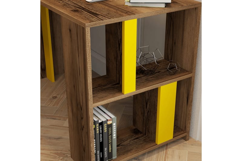 Timiza Skrivebord 120 cm med Opbevaring Hylde - Valnøddebrun/Gul - Møbler - Borde - Kontorbord - Skrivebord
