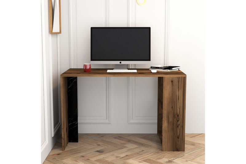 Timiza Skrivebord 120 cm med Opbevaring Hylde - Valnøddebrun/Sort - Skrivebord
