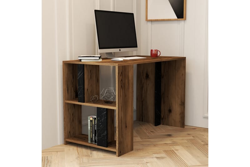 Timiza Skrivebord 120 cm med Opbevaring Hylde - Valnøddebrun/Sort - Møbler - Borde - Kontorbord - Skrivebord