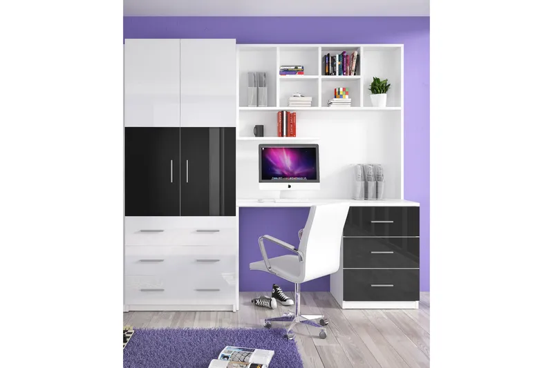 Tina Skrivebord med Opbevaring, Hvid/Sort