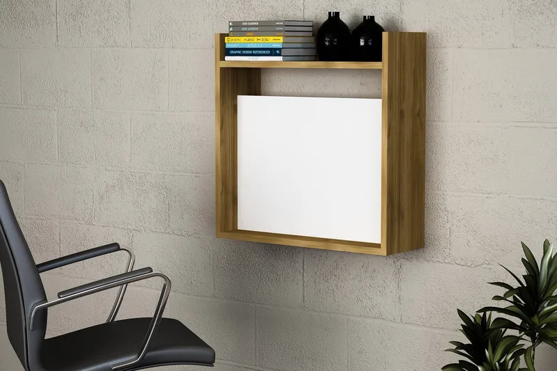 Toppley Vægskrivebord 60 cm med Opbevaring Hylder - Hvid/Valnøddebrun - Møbler - Borde - Kontorbord - Skrivebord