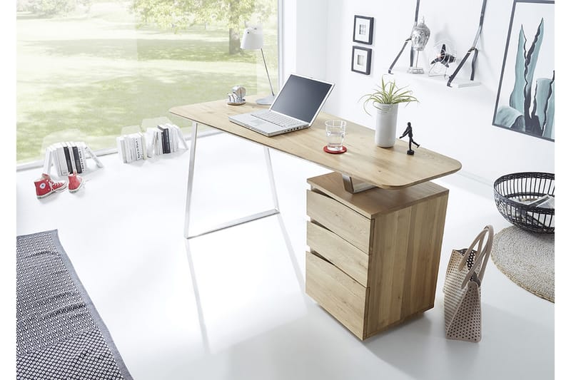 Tori Skrivebord 150 cm med Opbevaring 3 Skuffer - Massivt Eg - Møbler - Borde - Kontorbord - Skrivebord