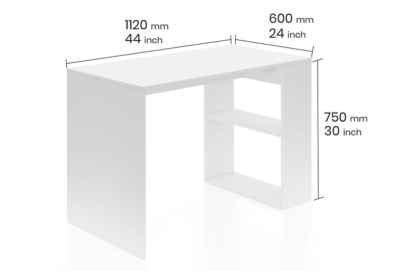 Ulvsryd Skrivebord 112 cm med Opbevaring Hylder - Hvid - Skrivebord